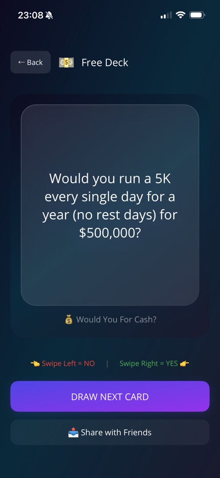 Yes or no swipe on a question
